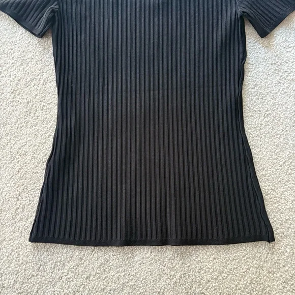 White House Black Market Black Ribbed Short Sleeve Top - Picture 7 of 7